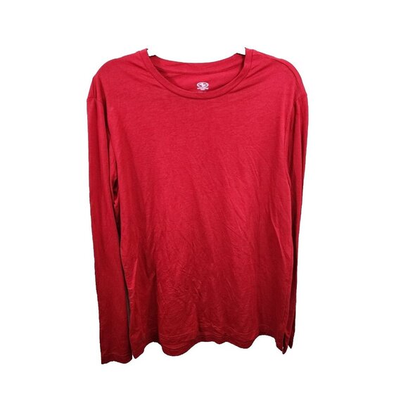 Athletic Works Mens L Red Long Sleeve Crew Neck Basic T-Shirt - Picture 1 of 5